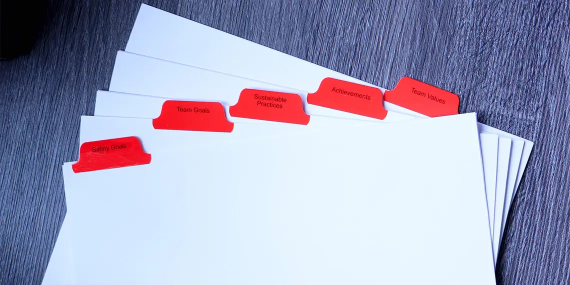 Set of custom red index tab dividers